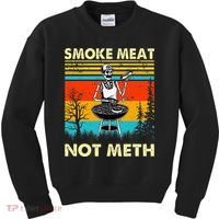 Funny BBQ Skeleton With A Hot Dog Smoke Meat Not Meth Master Kids Sweatshirt thumb 0