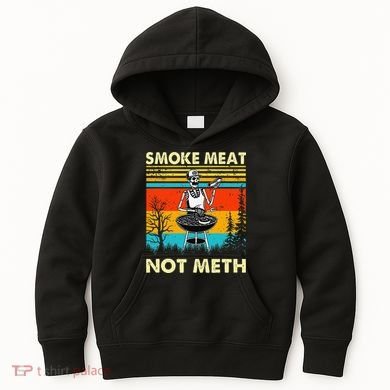 Funny BBQ Skeleton With A Hot Dog Smoke Meat Not Meth Master Kids Hoodie