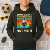 Funny BBQ Skeleton With A Hot Dog Smoke Meat Not Meth Master Kids Hoodie thumb 2