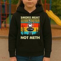 Funny BBQ Skeleton With A Hot Dog Smoke Meat Not Meth Master Kids Hoodie thumb 3