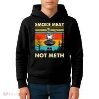 Funny BBQ Skeleton With A Hot Dog Smoke Meat Not Meth Master Kids Hoodie thumb 4