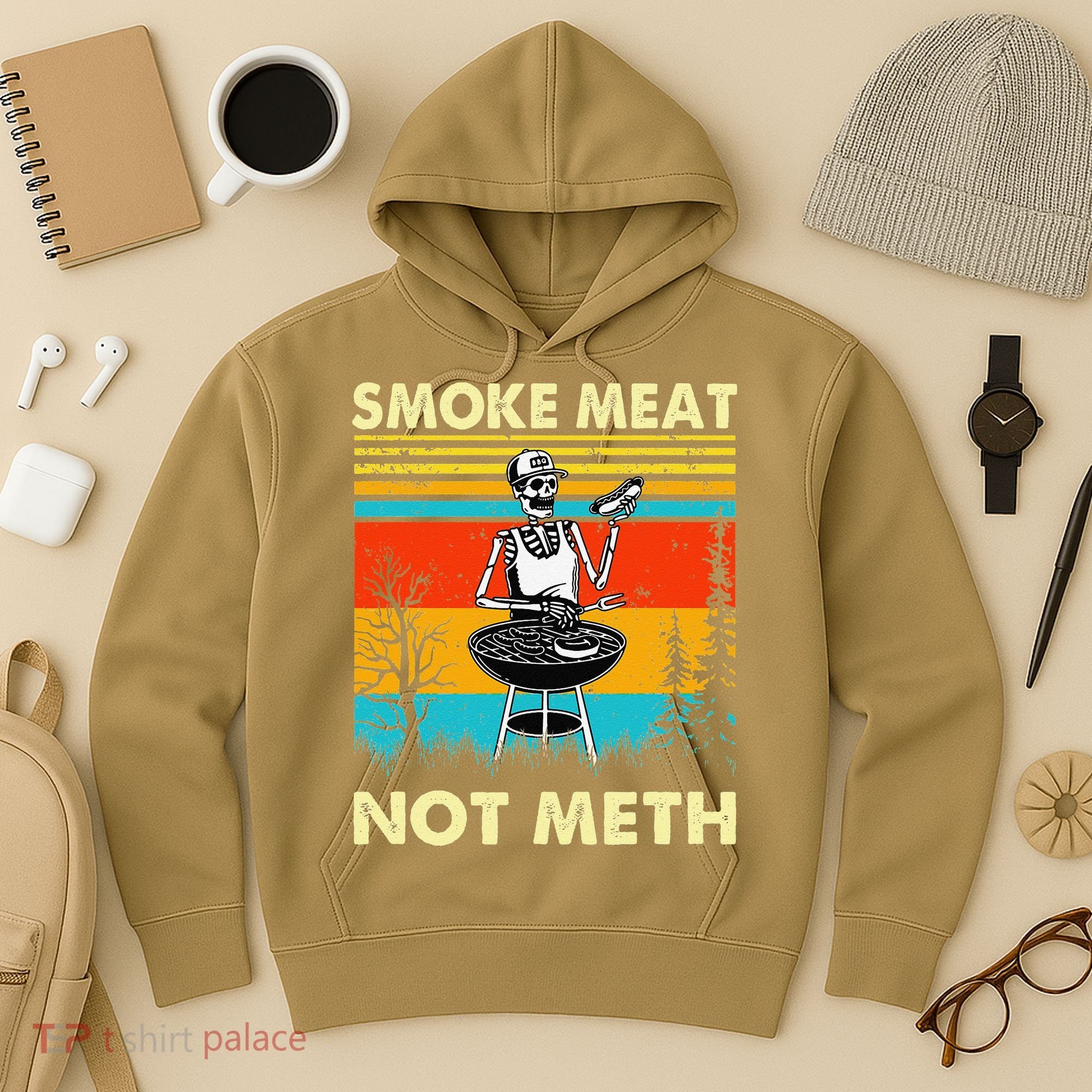 Funny BBQ Skeleton With A Hot Dog Smoke Meat Not Meth Master Hoodie