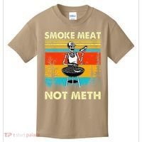 Funny BBQ Skeleton With A Hot Dog Smoke Meat Not Meth Master Kids T-Shirt thumb 0