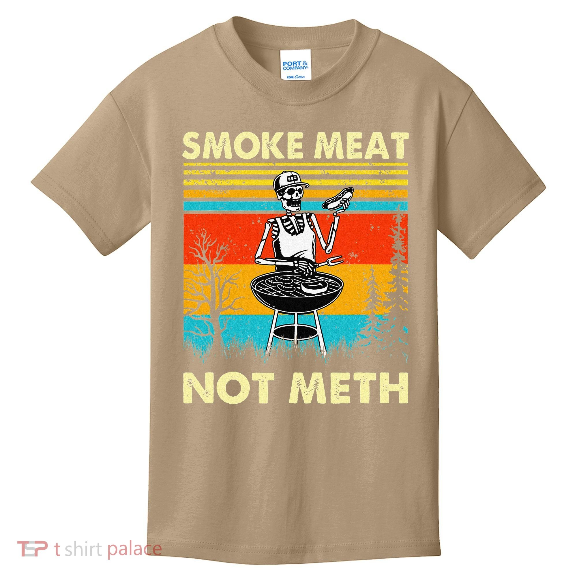 Funny BBQ Skeleton With A Hot Dog Smoke Meat Not Meth Master Kids T-Shirt
