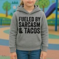 Fueled By Sarcasm & Tacos Funny Saying Sarcastic Kids Hoodie thumb 3