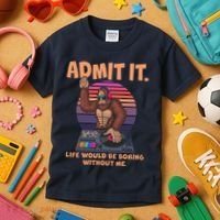 Funny Bigfoot Sasquatch Admit It Life Would Be Boring Without Me Kids T-Shirt thumb 3