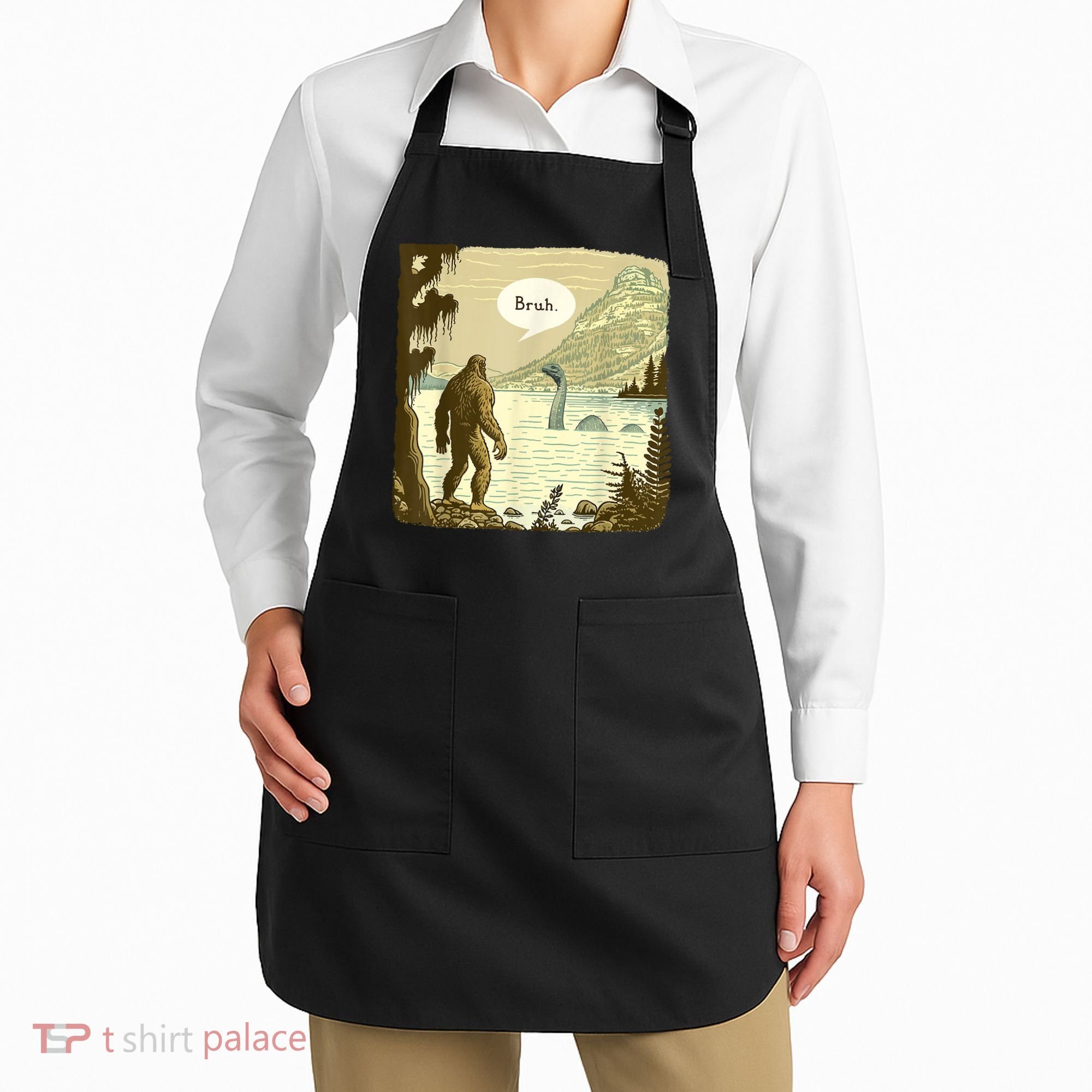 Funny Bigfoot Sasquatch Loch Ness Monster Introvert Bruh Apron