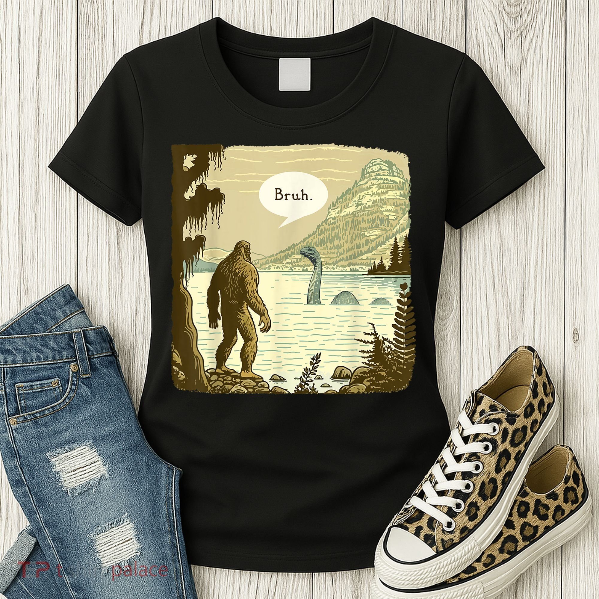 Funny Bigfoot Sasquatch Loch Ness Monster Introvert Bruh Women's T-Shirt