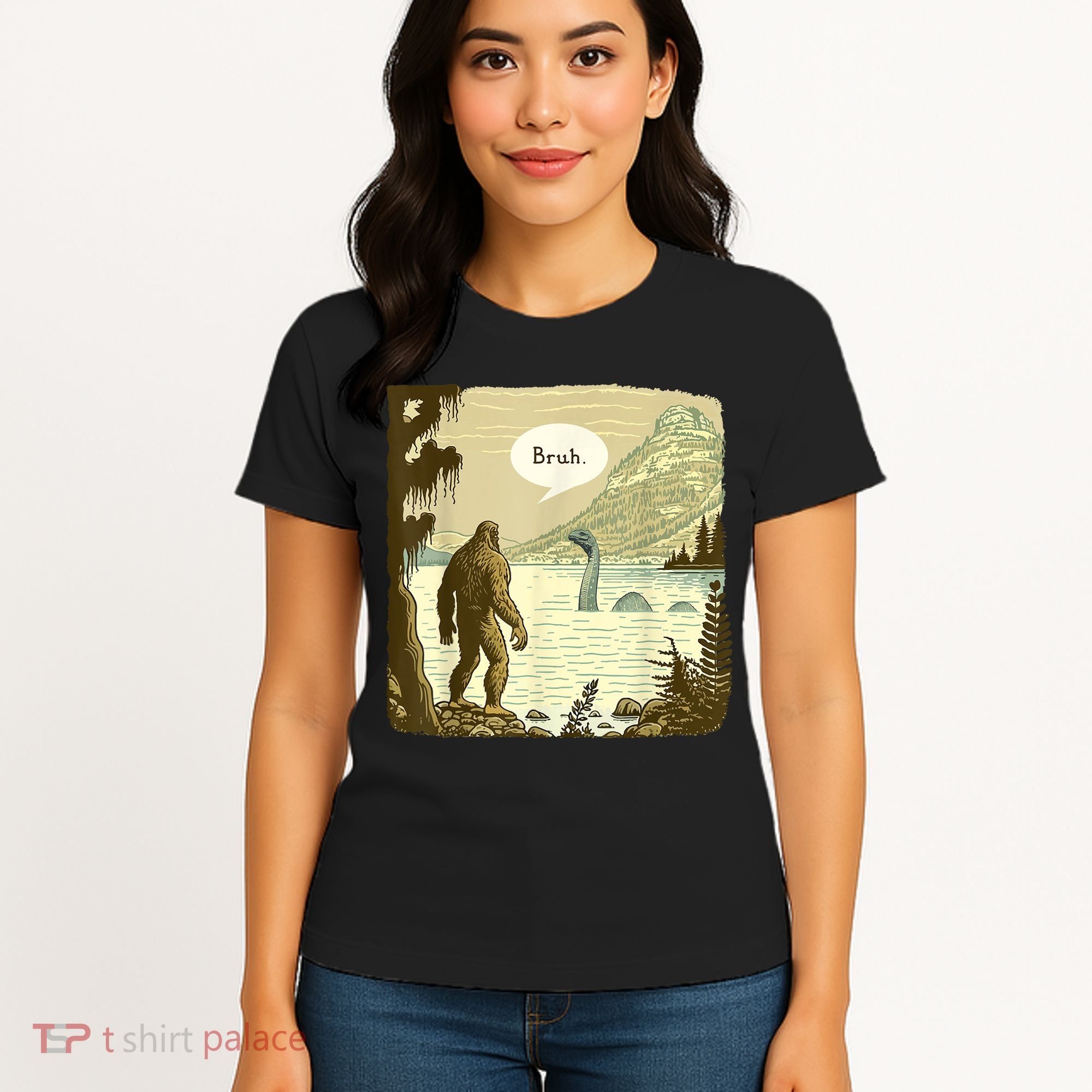 Funny Bigfoot Sasquatch Loch Ness Monster Introvert Bruh Women's T-Shirt
