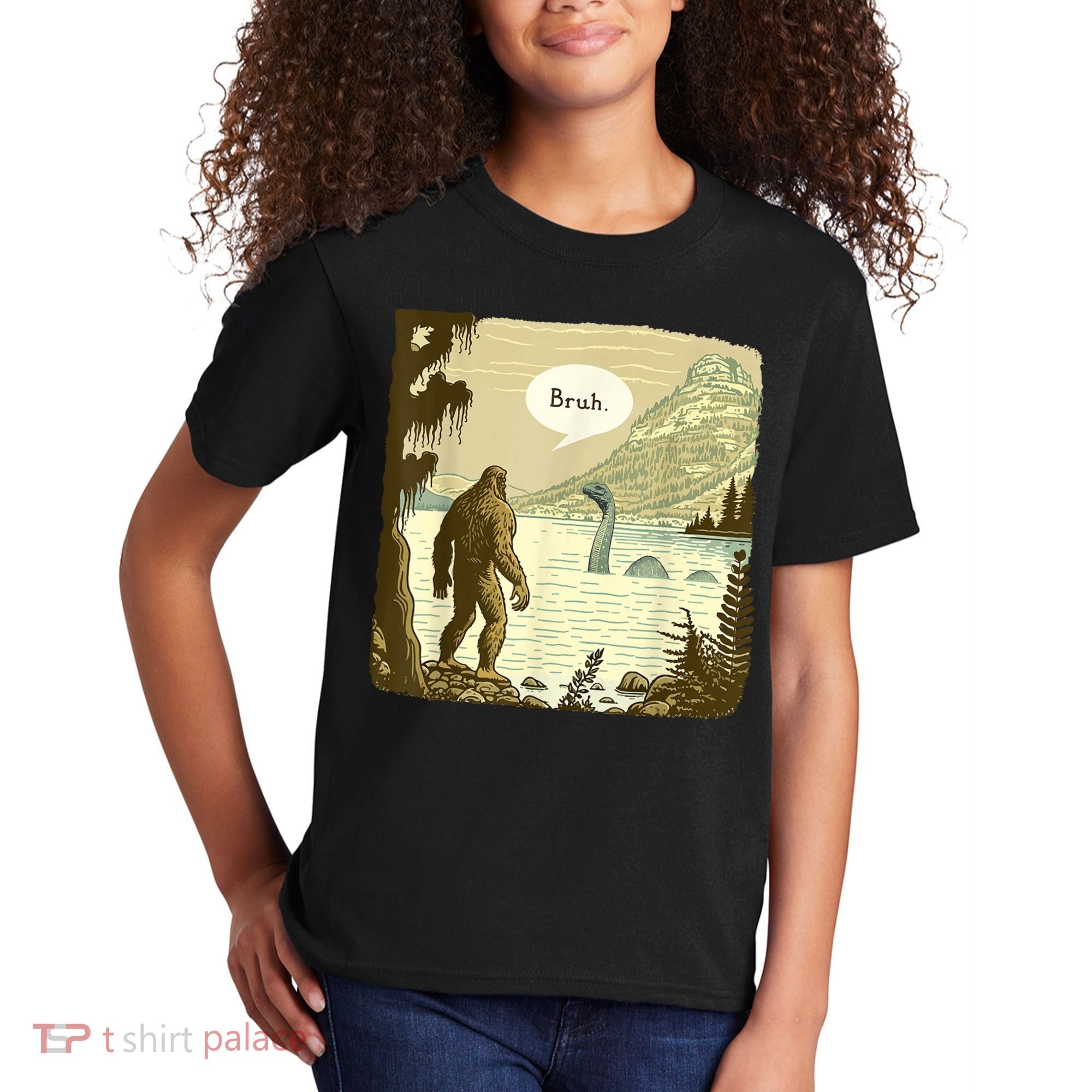 Funny Bigfoot Sasquatch Loch Ness Monster Introvert Bruh Kids T-Shirt