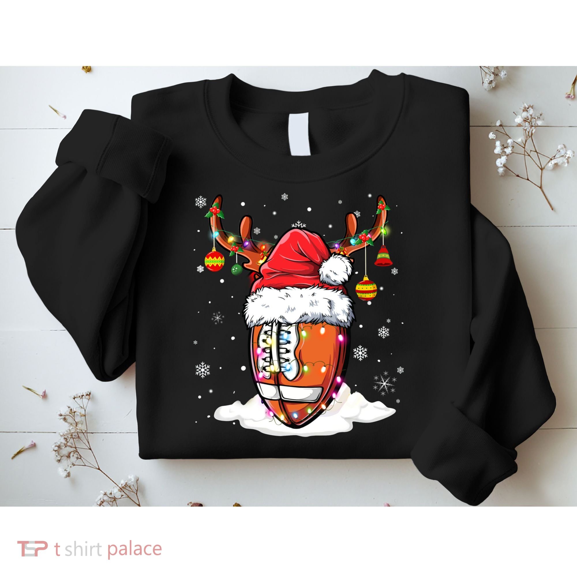 Football Ball Santa Hat Reindeer Christmas Lights Boys Mens Sweatshirt