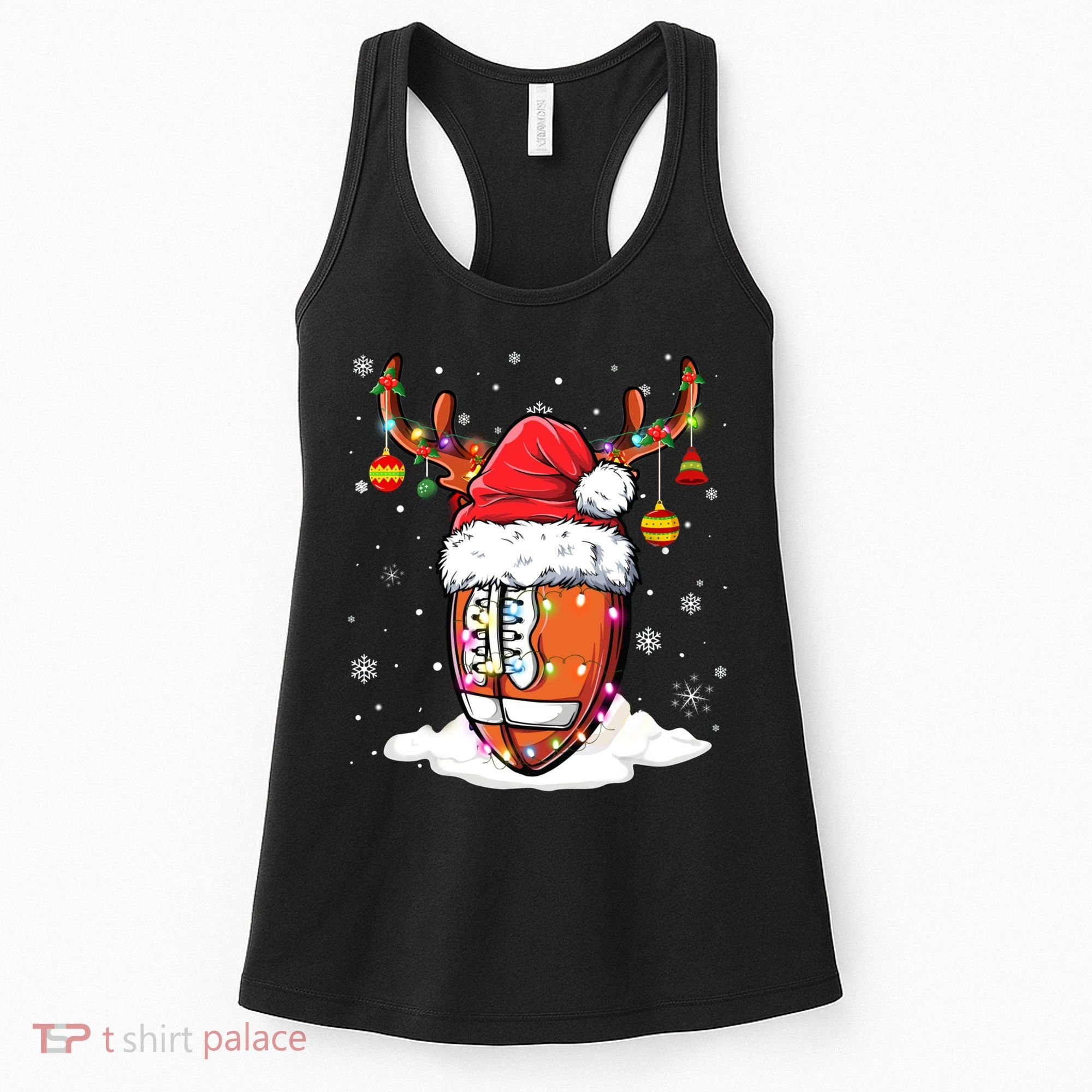 Football Ball Santa Hat Reindeer Christmas Lights Boys Mens Women's Tank Top