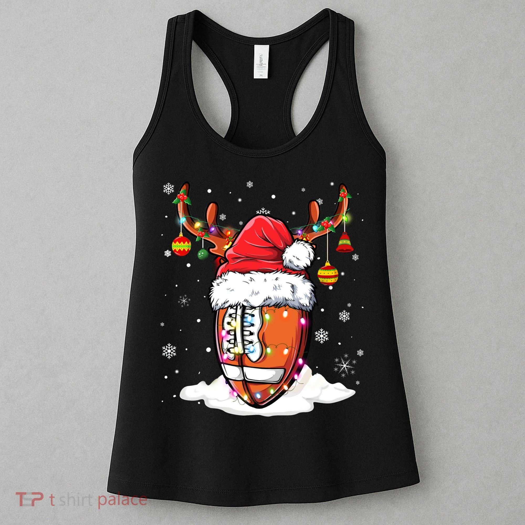 Football Ball Santa Hat Reindeer Christmas Lights Boys Mens Women's Tank Top