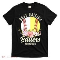 Funny Baseball Softball Mom Of Both Busy Raising Ballers T-Shirt thumb 0