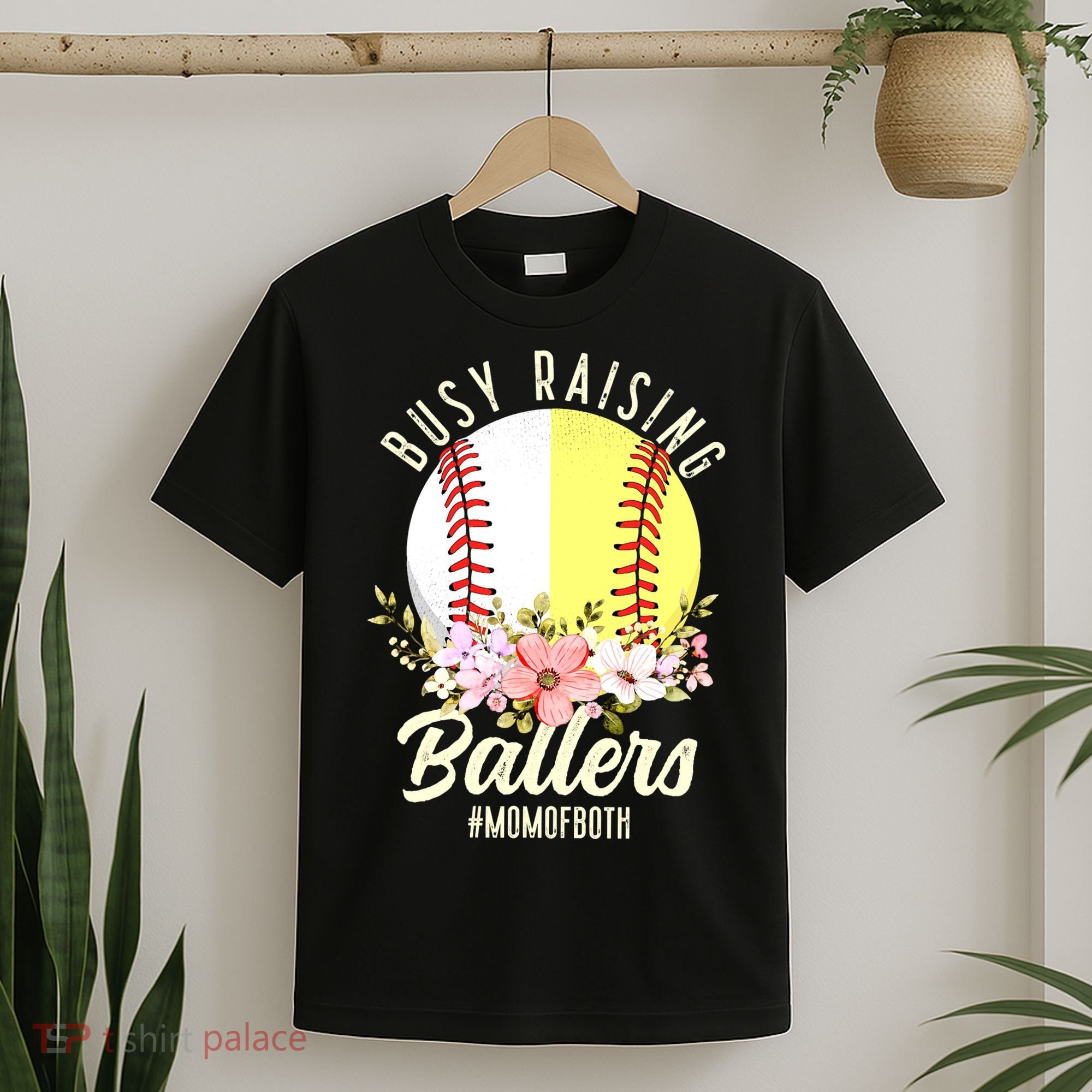 Funny Baseball Softball Mom Of Both Busy Raising Ballers T-Shirt