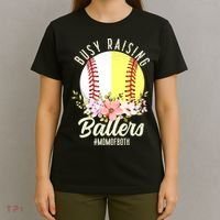Funny Baseball Softball Mom Of Both Busy Raising Ballers T-Shirt thumb 4