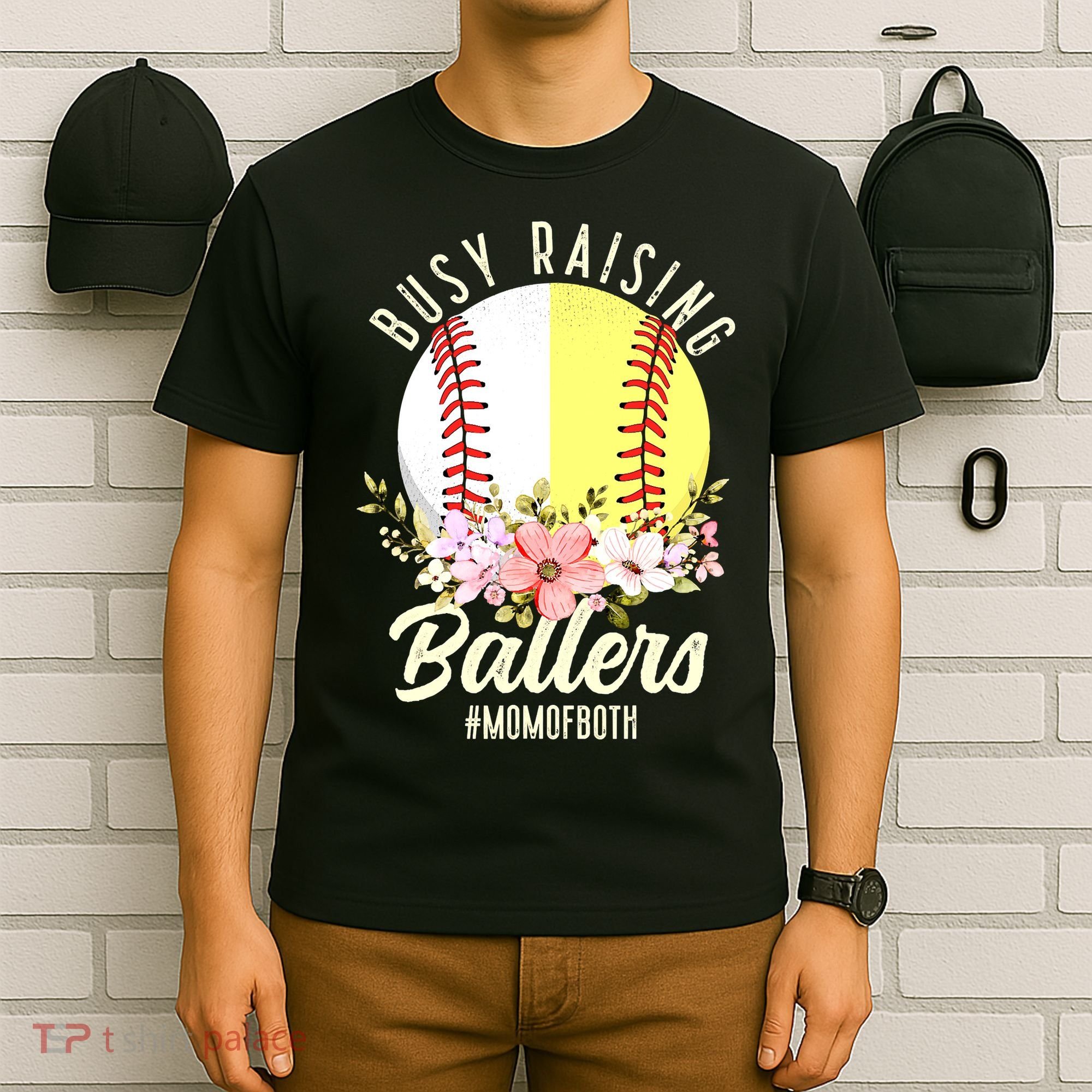 Funny Baseball Softball Mom Of Both Busy Raising Ballers T-Shirt