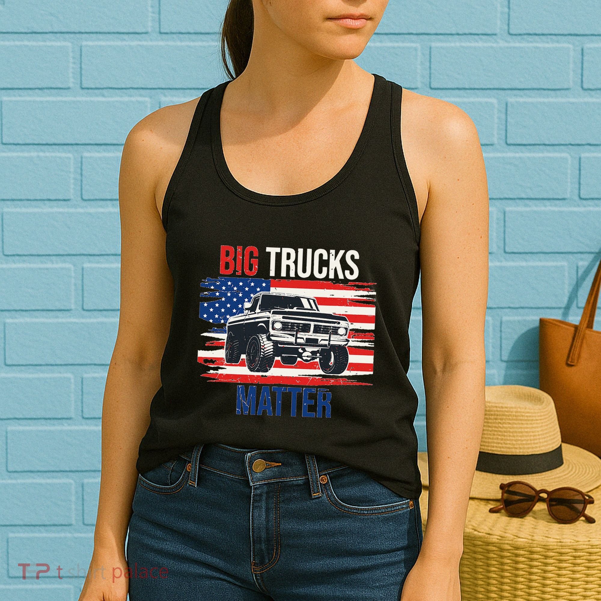 Funny Big Trucks Matter Love Lifted Truck American Flag Women's Tank Top