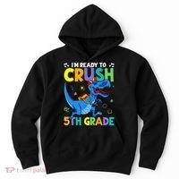 Funny Back To School I'm Ready To Crush 5th Grade Dinosaur Hoodie thumb 0