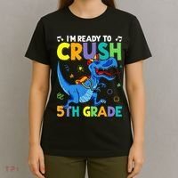 Funny Back To School I'm Ready To Crush 5th Grade Dinosaur T-Shirt thumb 4