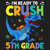Funny Back To School I'm Ready To Crush 5th Grade Dinosaur Beanie thumb 2