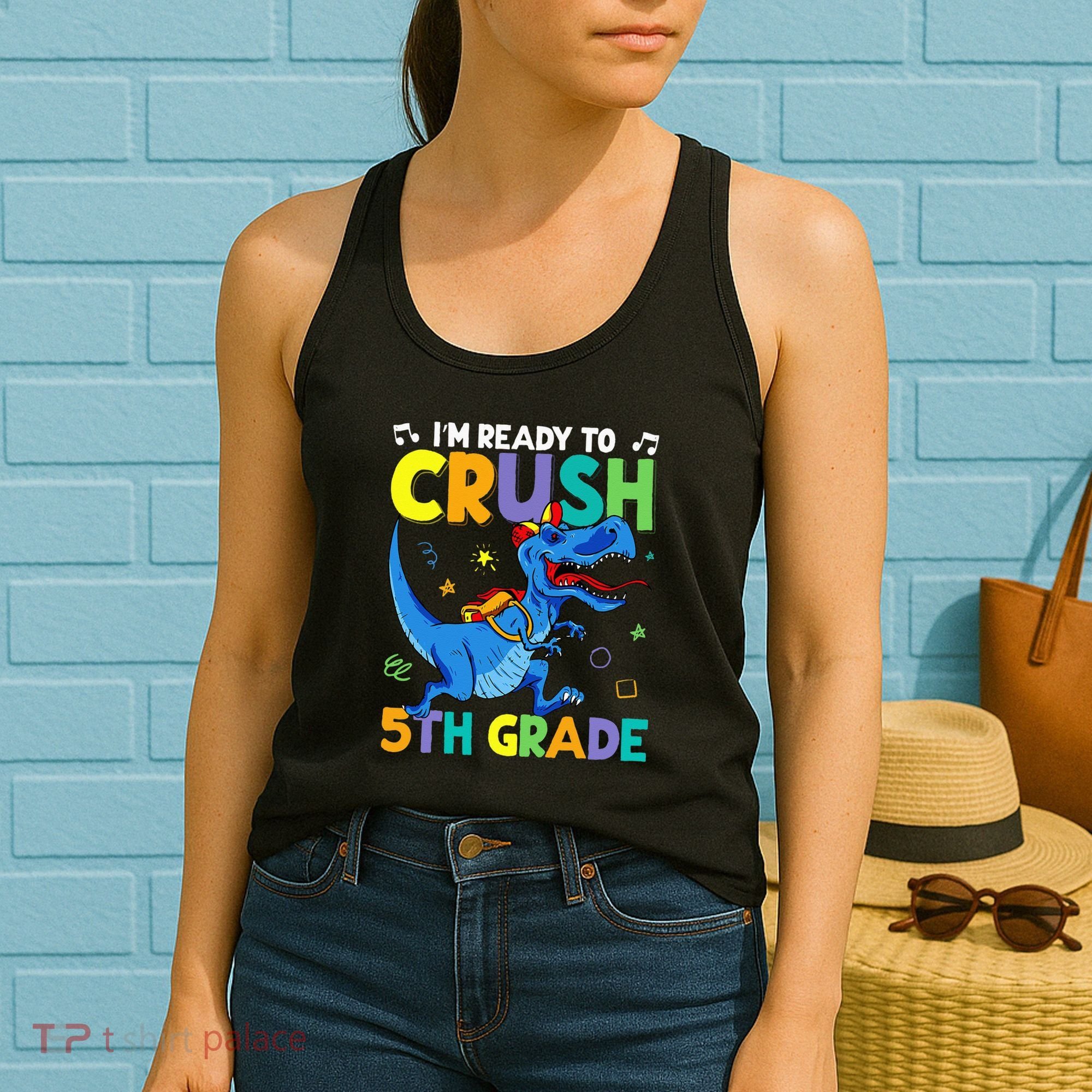 Funny Back To School I'm Ready To Crush 5th Grade Dinosaur Women's Tank Top