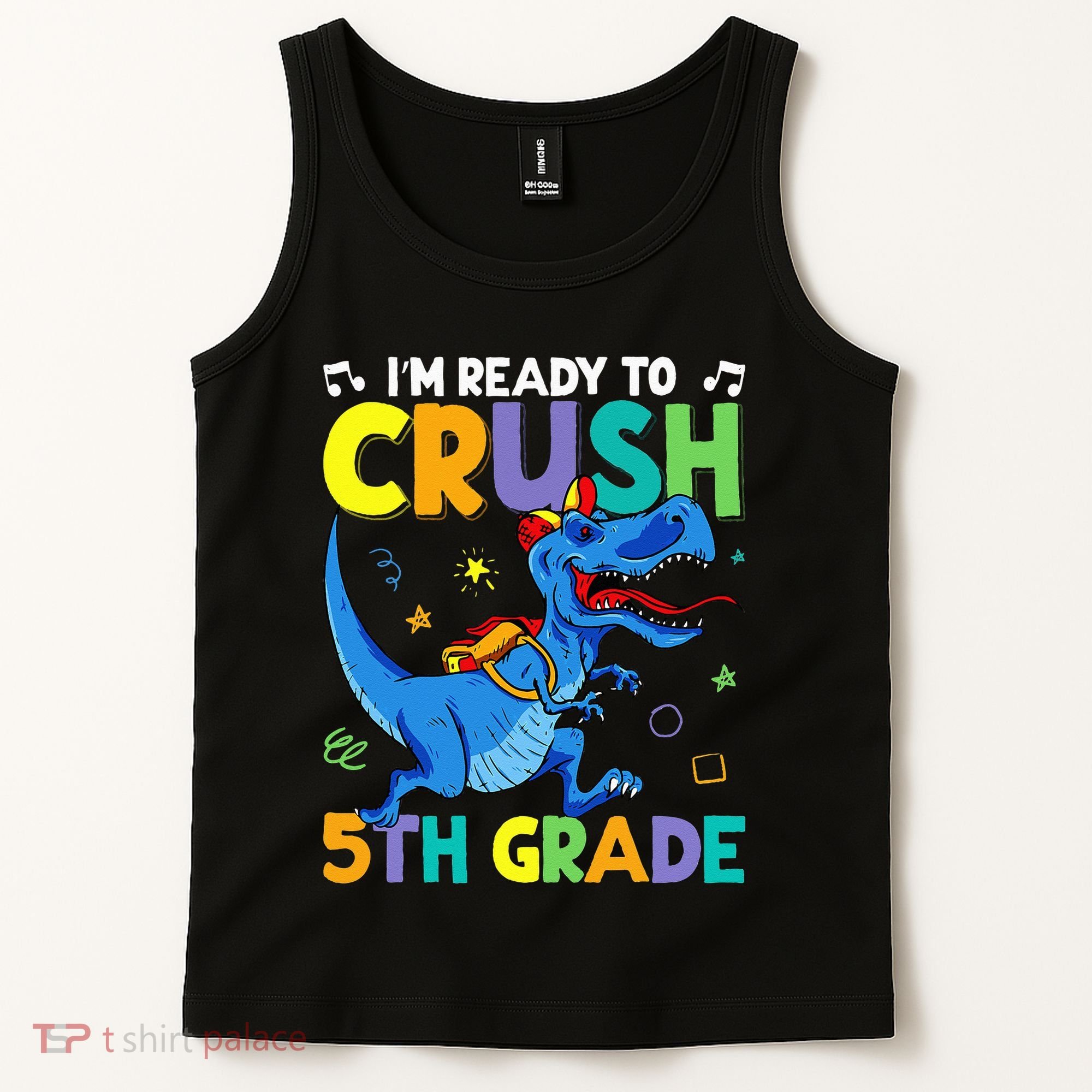 Funny Back To School I'm Ready To Crush 5th Grade Dinosaur Tank Top