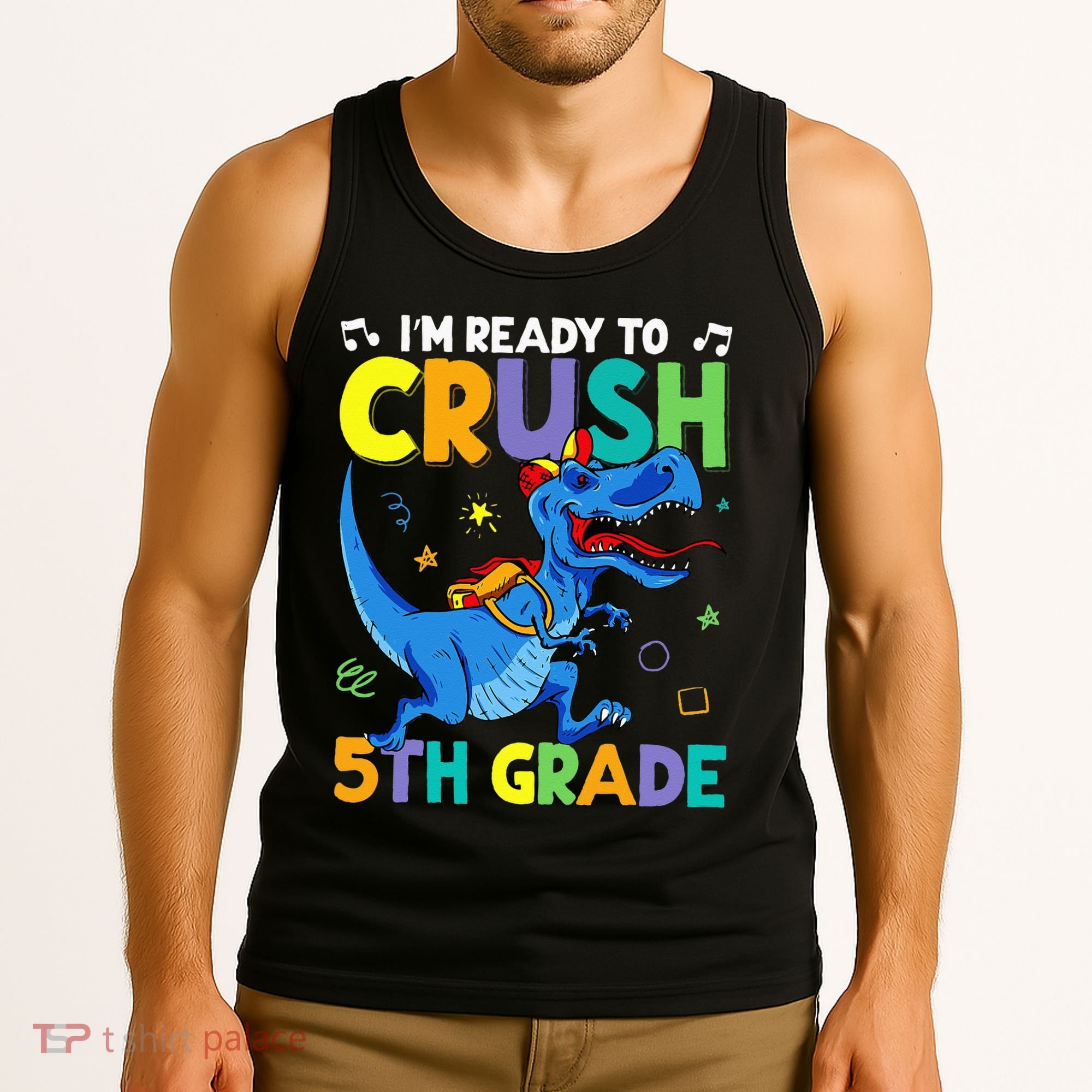 Funny Back To School I'm Ready To Crush 5th Grade Dinosaur Tank Top