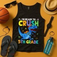 Funny Back To School I'm Ready To Crush 5th Grade Dinosaur Tank Top thumb 4