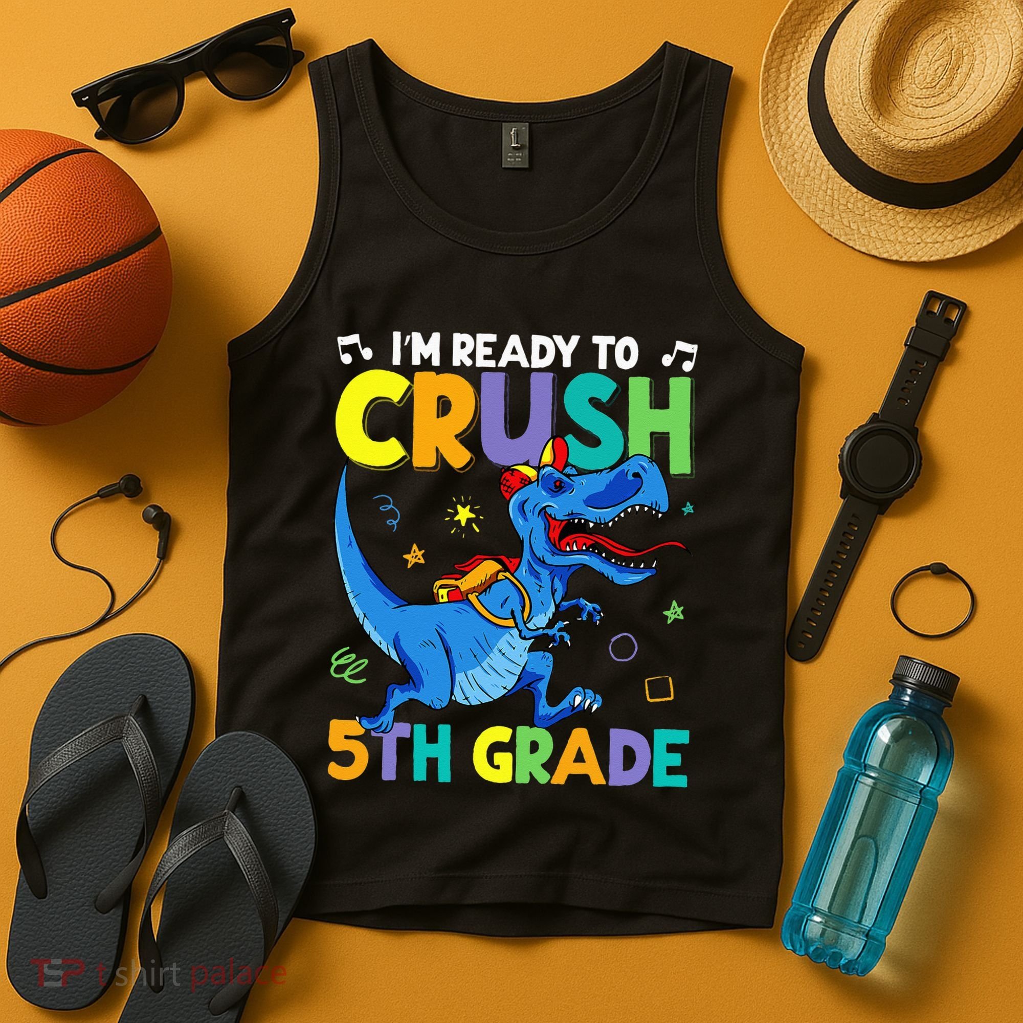 Funny Back To School I'm Ready To Crush 5th Grade Dinosaur Tank Top