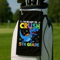 Funny Back To School I'm Ready To Crush 5th Grade Dinosaur Golf Towel thumb 2