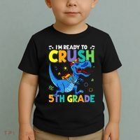 Funny Back To School I'm Ready To Crush 5th Grade Dinosaur Toddler T-Shirt thumb 2