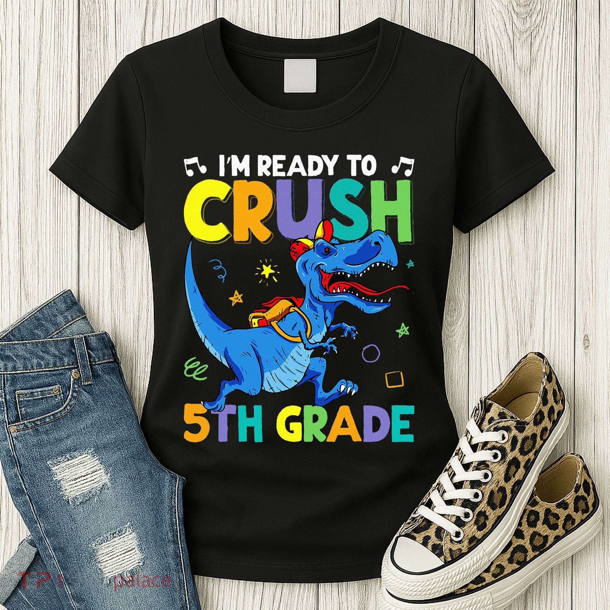 Funny Back To School I'm Ready To Crush 5th Grade Dinosaur Women's T-Shirt