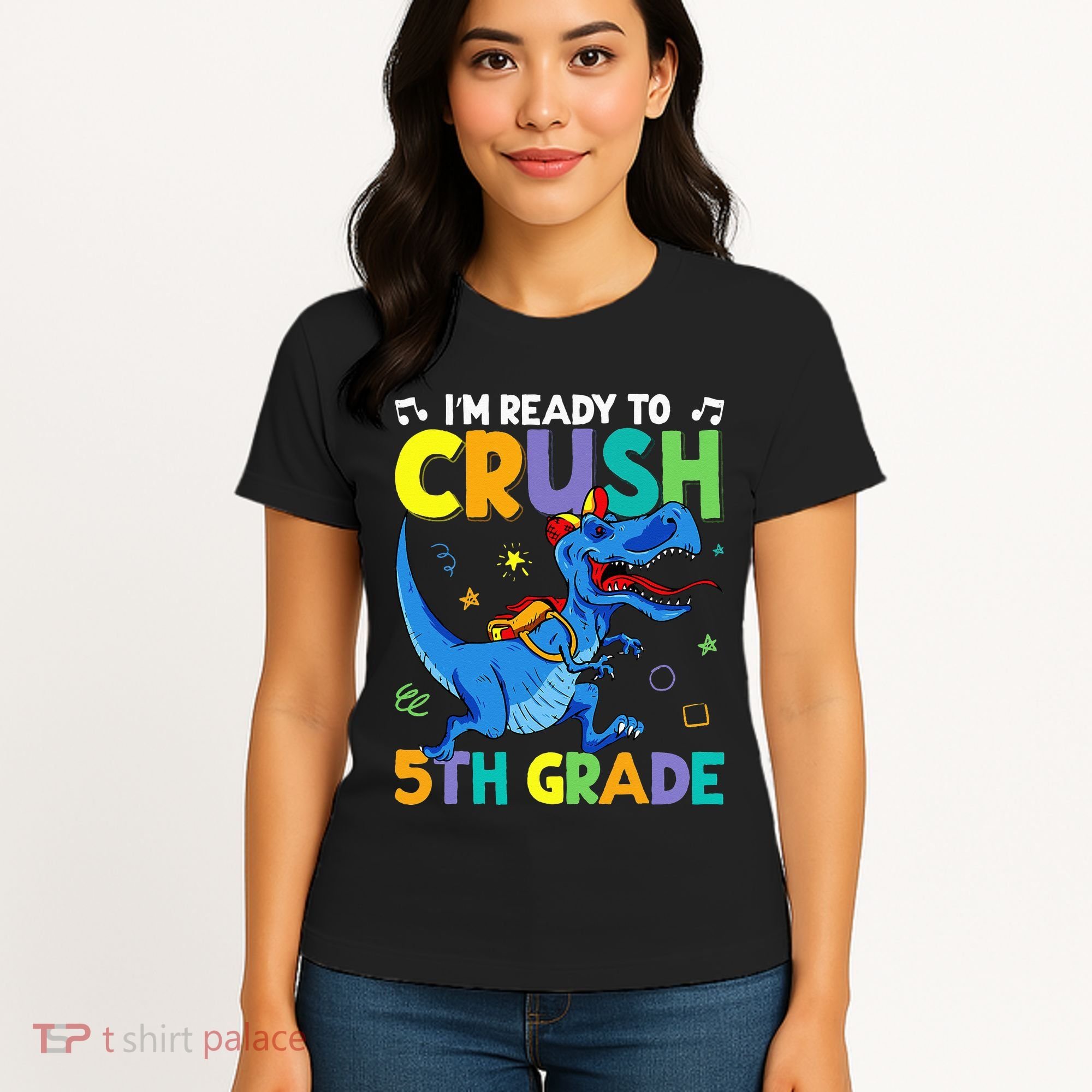 Funny Back To School I'm Ready To Crush 5th Grade Dinosaur Women's T-Shirt