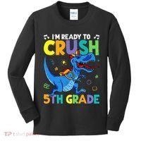 Funny Back To School I'm Ready To Crush 5th Grade Dinosaur Kids Long Sleeve Shirt thumb 0