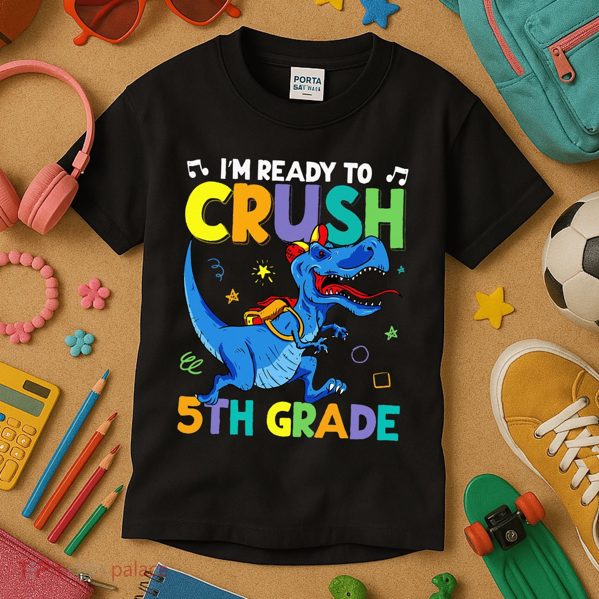 Funny Back To School I'm Ready To Crush 5th Grade Dinosaur Kids T-Shirt