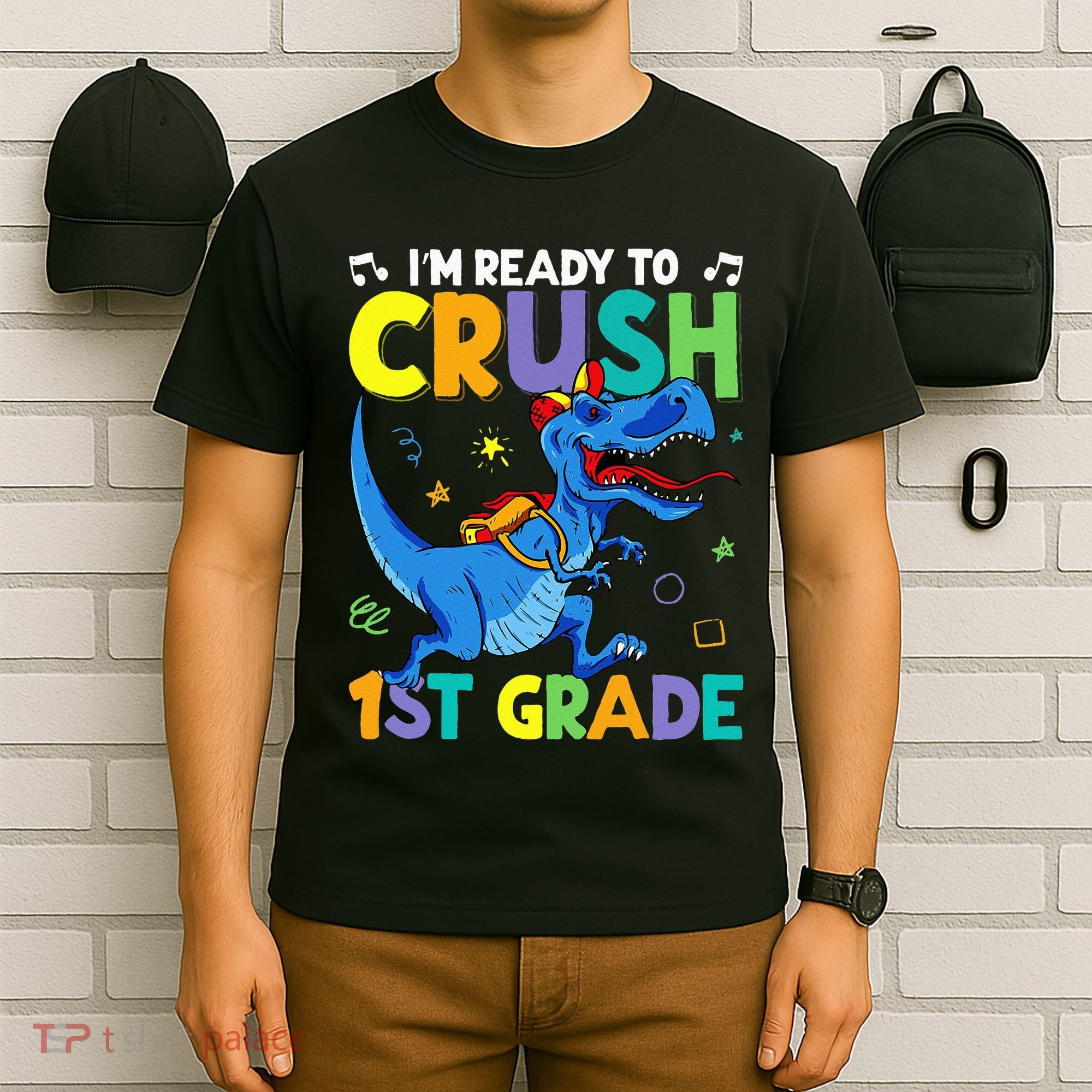 Funny Back To School I'm Ready To Crush 1st Grade Dinosaur T-Shirt