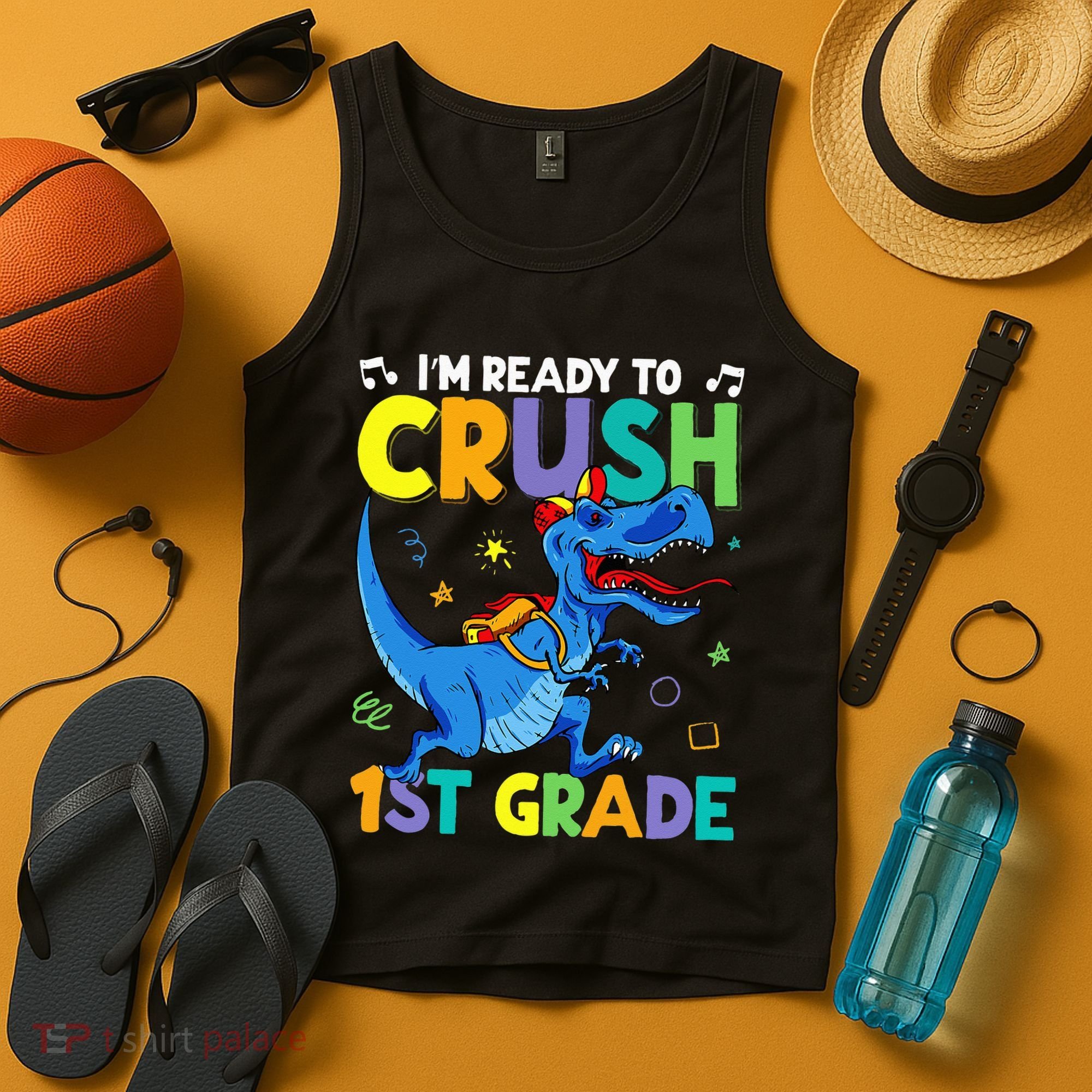 Funny Back To School I'm Ready To Crush 1st Grade Dinosaur Tank Top