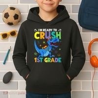 Funny Back To School I'm Ready To Crush 1st Grade Dinosaur Kids Hoodie thumb 2