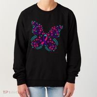 Flower Butterfly Thyroid Cancer Awareness Ribbon Funny Gift Great Gift Women's Sweatshirt thumb 0