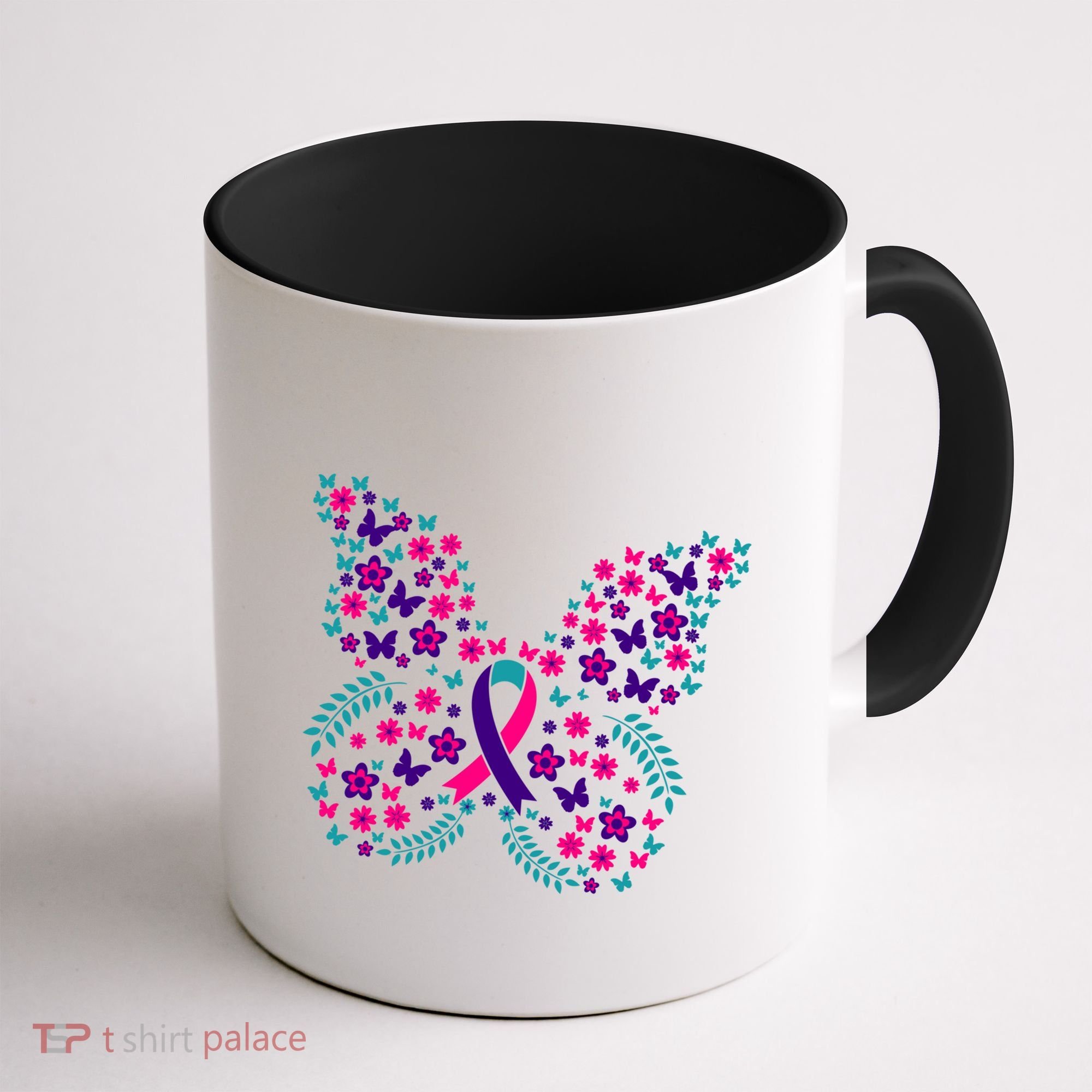 Flower Butterfly Thyroid Cancer Awareness Ribbon Funny Gift Great Gift Coffee Mug