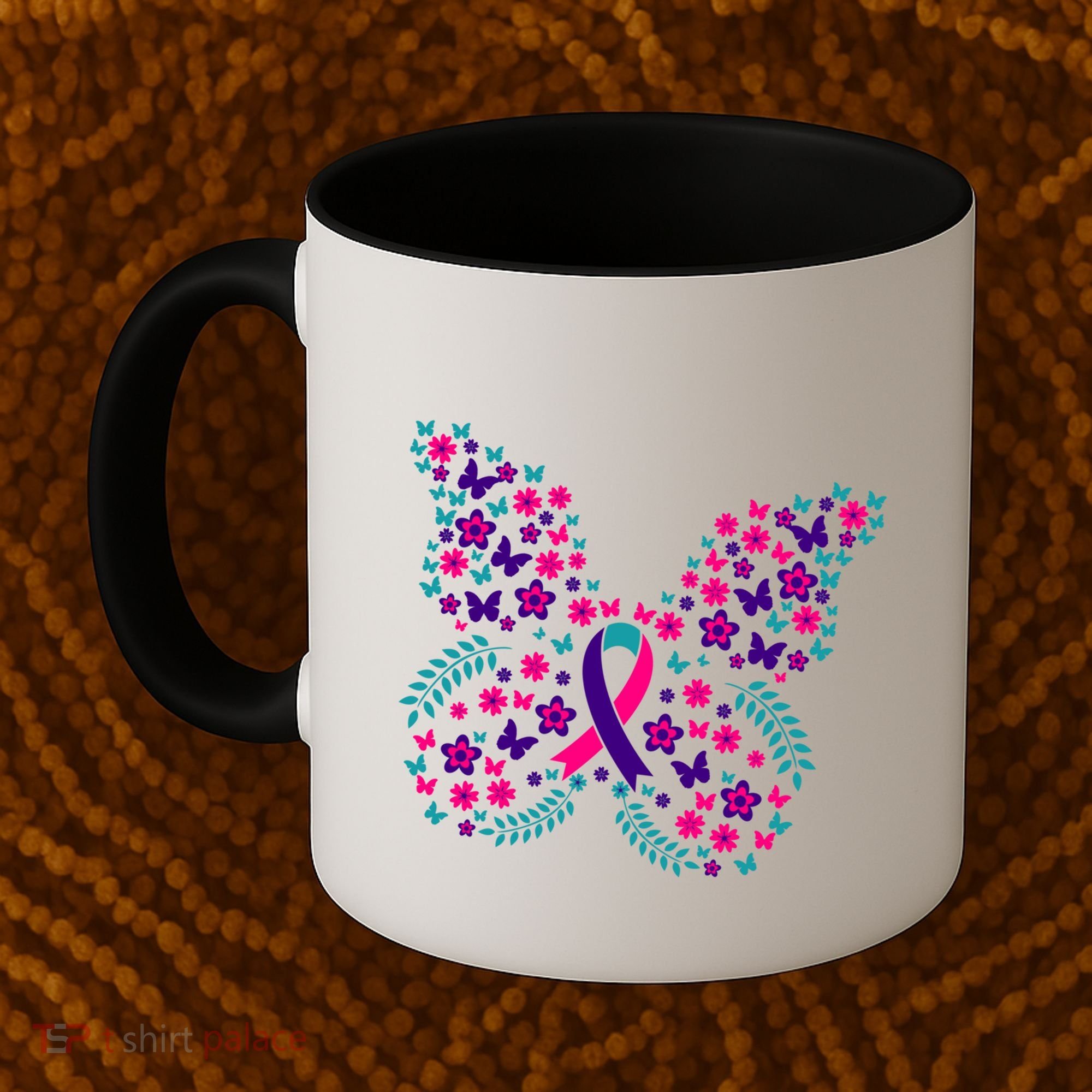 Flower Butterfly Thyroid Cancer Awareness Ribbon Funny Gift Great Gift Coffee Mug