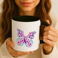 Flower Butterfly Thyroid Cancer Awareness Ribbon Funny Gift Great Gift Coffee Mug thumb 3