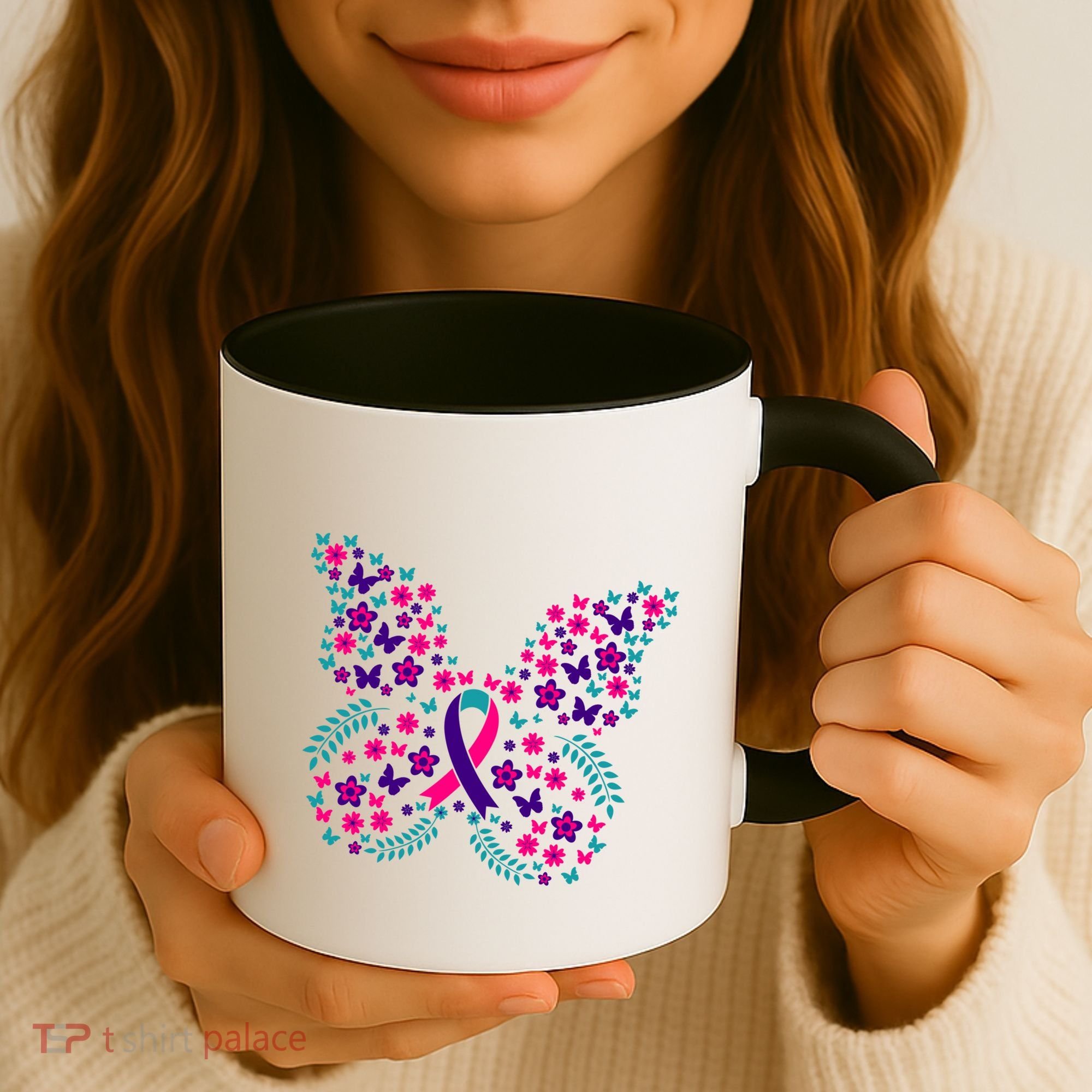 Flower Butterfly Thyroid Cancer Awareness Ribbon Funny Gift Great Gift Coffee Mug