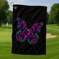 Flower Butterfly Thyroid Cancer Awareness Ribbon Funny Gift Great Gift Golf Towel thumb 1