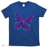 Flower Butterfly Thyroid Cancer Awareness Ribbon Funny Gift Great Gift T-Shirt thumb 0