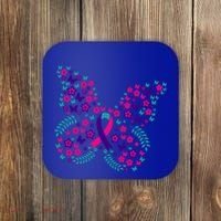 Flower Butterfly Thyroid Cancer Awareness Ribbon Funny Gift Great Gift Coaster thumb 0