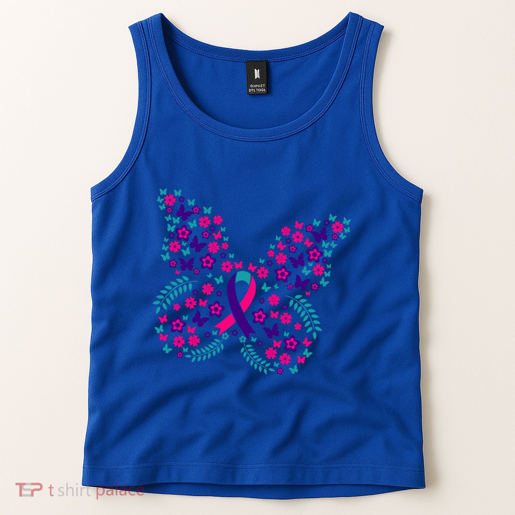 Flower Butterfly Thyroid Cancer Awareness Ribbon Funny Gift Great Gift Tank Top