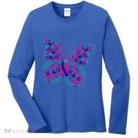 Flower Butterfly Thyroid Cancer Awareness Ribbon Funny Gift Great Gift Women's Long Sleeve Shirt thumb 0