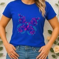 Flower Butterfly Thyroid Cancer Awareness Ribbon Funny Gift Great Gift Women's T-Shirt thumb 2